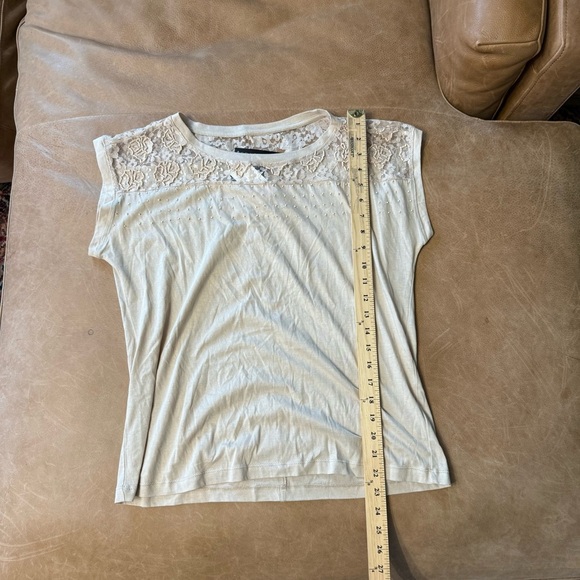 Grace Elements NWT Lace Beaded Top Tan Women’s Size Large - Picture 3 of 6